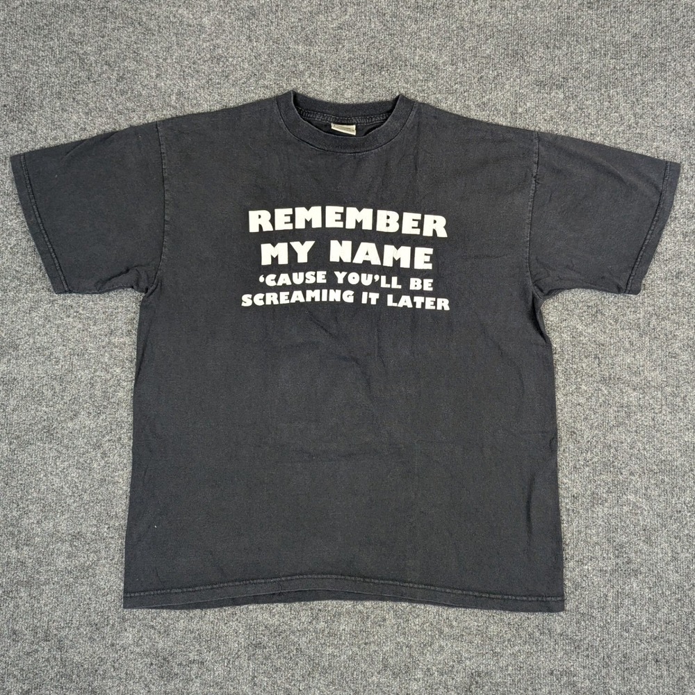VTG Silver Mountain Sportswear Remember My Name Graphic T-Shirt Black XL Humor